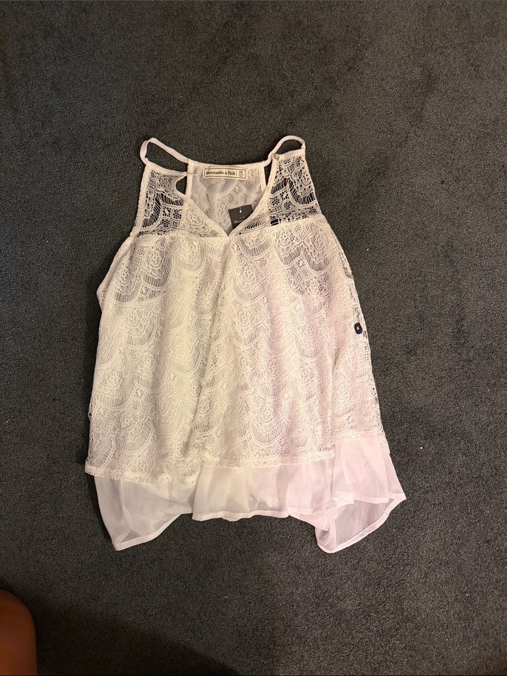 Abercrombie & Fitch White Lace Overlay Chiffon Hem Tank